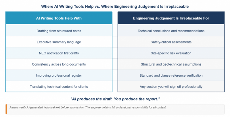 Where AI writing tools help versus where engineering judgement is irreplaceable